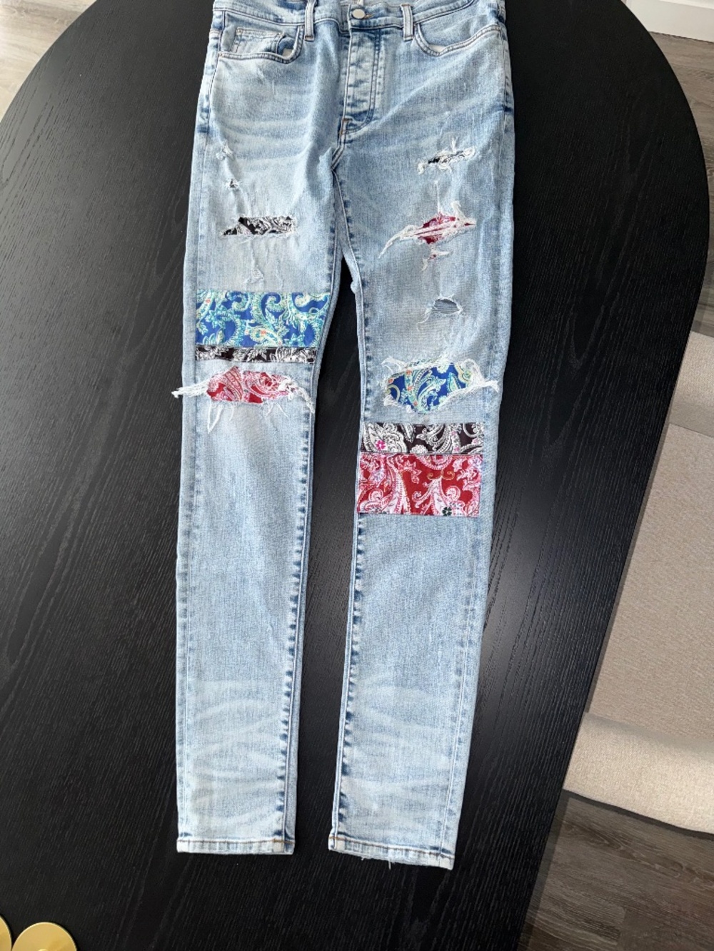 AMIRI Bandana Patch Distressed Jeans – Excellent Condition
